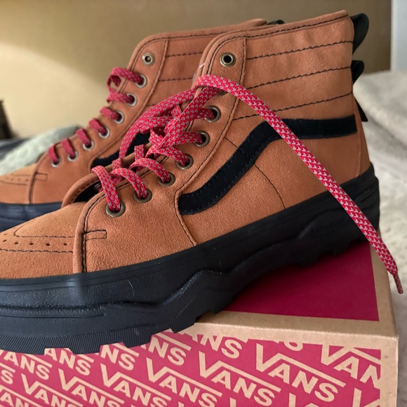 Vans Womens/Mens High-Top Sneakers - Tan and Black with Red Laces - Picture 1 of 2